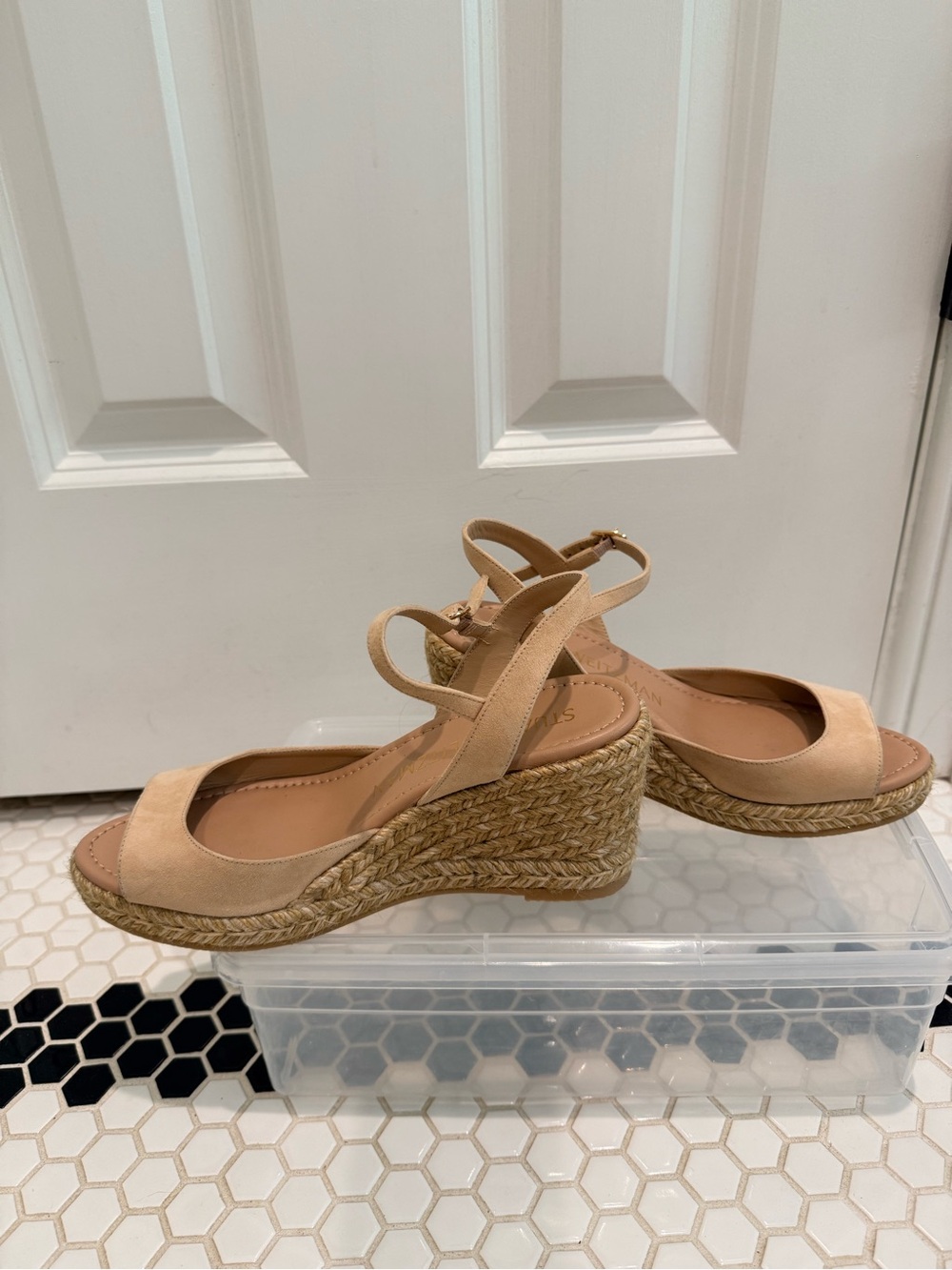 Stuart Weitzman Mirela II Nude Suede Espadrille Wedge Sandals 7.5. Like New. - Picture 6 of 11